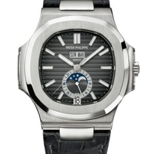 Patek Philippe Nautilus Black Strap Stainless Steel Watch 5726A-001